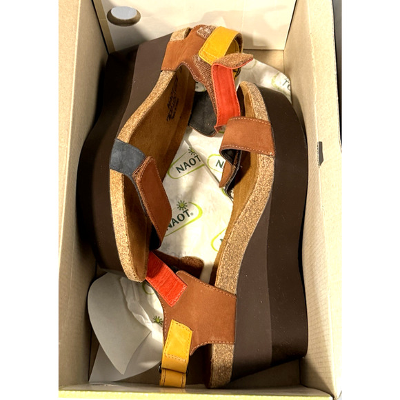New NAOT Miracle Hawaiian Brown Orange Sunshine Wedge Sandal Womens Size 9 - Picture 8 of 11